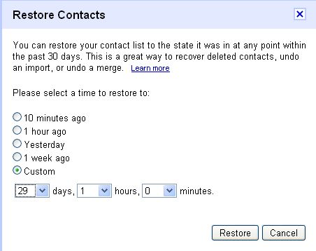 gmail contacts restore